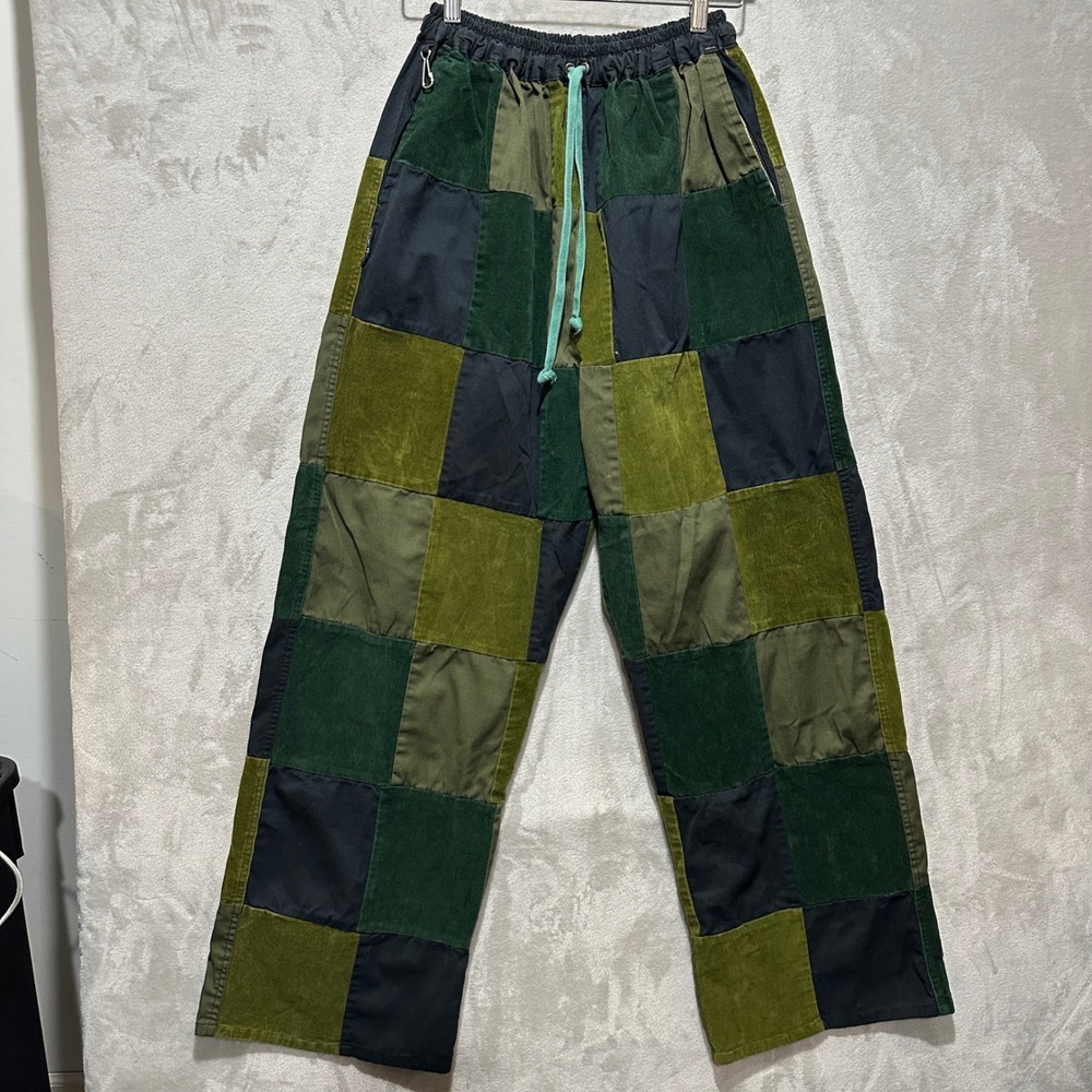 Ixchel Patchwork Corduroy Pants XXL Green Black Boho Hippie Wide Leg Cotton